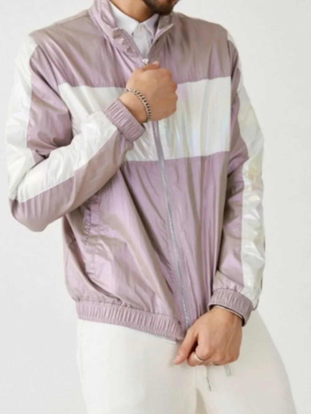 True Religion Lavendar Shine Metallic Windbreaker Jacket Size Small